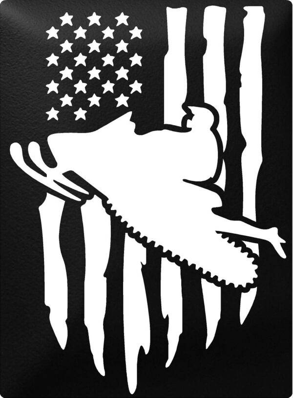 Matte Metal Art Depicting Snowmobile and American Flag