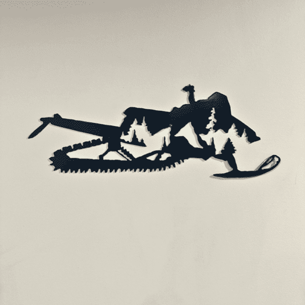 Metal Snowmobile Art in Black
