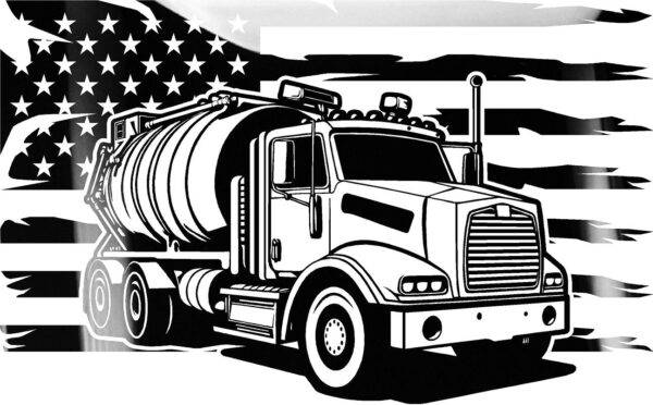Glossy Metal Art Depicting Commercial Truck and American Flag