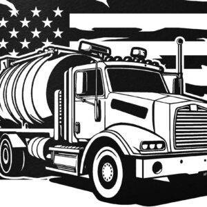 Metal Art Depicting Commercial Truck and American Flag