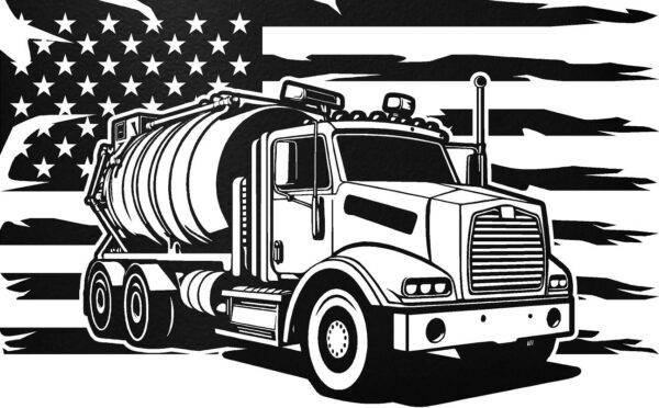 Metal Art Depicting Commercial Truck and American Flag